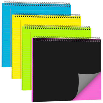 4 Landscape Legal Pad 11 x 9.5 College Ruled Top Spiral Horizontal Notebook | 4 Neon Pads, 50 Sheets Each, Hole Punched Pages, Bright Color Coding for Classes, Projects, Daily Schedules and Subject Notes - color: Neon