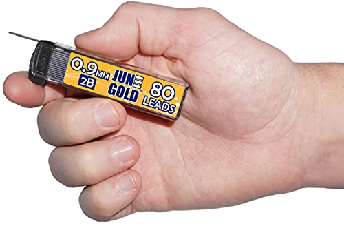 June Gold 0.9 mm, 320 Lead Refills, 2B, 4 Dispensers/w 80 Pieces Each | Bold Thickness, Break Resistant Graphite, Elegant Dispensing Mechanism, 1.0 mm Compatible - color: 2b Graphite, style: 0.9 mm
