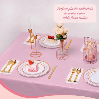 Goodluck 54 Inch x 300 Feet Pink Plastic Tablecloth Roll with Cutter Box - color: Pink, size: 15.4" x 5.5" (Rectangular)