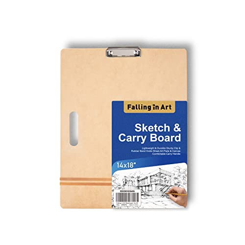 Falling in Art 14x18 Sketch Board with Sturdy Clip &Rubber Bands | Professional Art Drawing Board, Portable Artists Clipboard for Classroom, Studio Drawing, Outdoor Painting - size: 14X18"