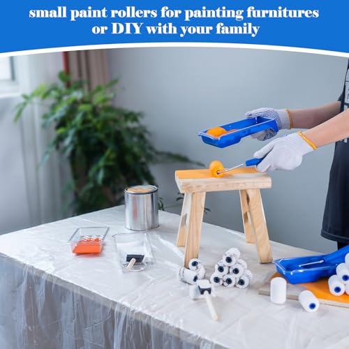 Mister Rui 25Pc 2" Foam Paint Roller Kit with Tray Liners & Sponge Brushes | High-Density 50kg/m³ Foam. Ideal for Furniture, Trim, Corners, Crafts and Detail Work on Small Surfaces - size: 2 Inch,25 Pack