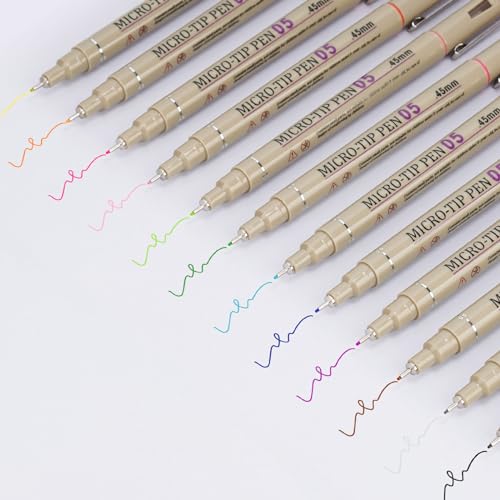 12 Colors Fineliner Pen Set, 05 Tip Fine Point Drawing Pens - color: 12 Colors