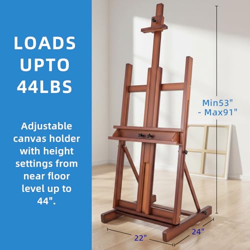Falling in Art Large H-Frame Studio Easel for Painting, Walnut - style: Walnut
