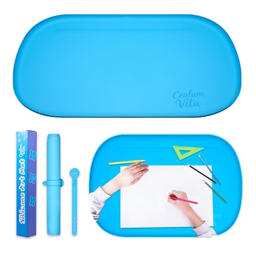 24"x16" Oval Silicone Mats for Crafts - Non-Slip Painting Mat with Raised Edges, Reusable Table Protector for Resin, Clay, Paint ，Playdough ，Jewelry-Making & Crafts Creation (Blue) - color: Blue