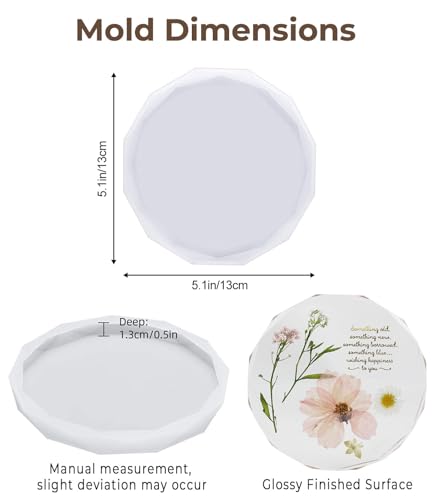 Resin Coaster Molds, 4 Pack Diamond Edge Round Molds for Resin Casting, Silicone Coaster Molds for Epoxy Resin