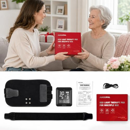 Cordless Red Light Therapy Heat Pad for Back, 660nm & 850nm Near Infrared Red Light Wrap with 6 Brightness Levels 6 Time Settings, 5000mAh Rechargeable Wearable Light Belt for Body