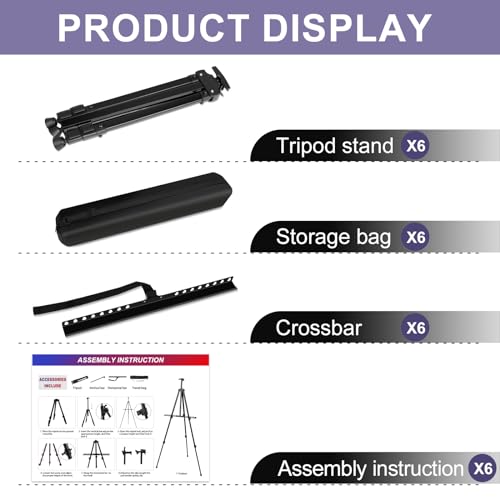 AROIC 6 Pack Painting Display Easel Stand Portable Adjustable | Metal Tripod Artist Canvases Height from 20 to 66 In Extra for Table-Top/Floor, Draw and Display, Black with 6 Storage Bag - style: 6P