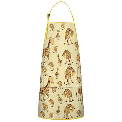 Apron with 2 Pockets,Kitchen Chef Artist Aprons for Cooking Gardening Baking Painting, Waterproof Apron 33" x 27" - color: Giraffe
