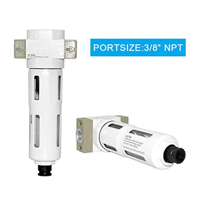 Beduan 3/8" Air in-line Compressed Particulate Filter,Moisture Water Trap Filter With Visible Bowl,Semi-Auto Drain(MINI) - size: 3/8"