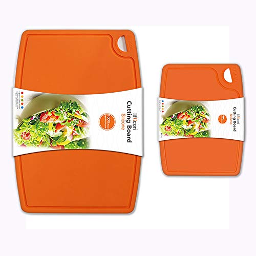 Liflicon Thick Silicone Cutting Boards for Kitchen Silicone Chopping Boards/Mats Set of 2 Extra Large14.6''x10.43'', Mini 9.1”x7.1” Non-slip Deep Drip Juice Groove, Dishwasher Safe-Orange - color: Orange, size: 9.1"L x 7.1"W & 14.6"L x 10.4"W