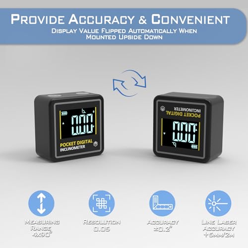 KNINE OUTDOORS Mini Digital Angle Finder 4-side Strong Magnetic Angle Gauge, Table Saw Miter Protractor, Woodworking Measuring Tool, Level Box for Hanging (1 Pack, Plastic, Small Size) - style: 1 Pack