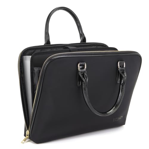 Accordian File Organizer Tote,Folder with Zipper & Labels,12 Pocket Expanding File Folder - color: Black