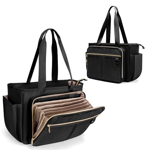 Teacher Tote Bag with Accordion File Organizer, Large Utility Bag | Teacher Work Bag with Expanding File Pocket, Laptop Sleeve, Water Bottle Pockets, Large Capacity Tote for Work Office - color: Black