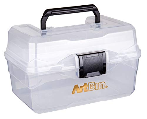 ArtBin 6890AG Small Project Box, Portable Art & Craft Organizer with Lift-Out Tray, [1] Plastic Storage Case, Clear | Lift-Out Tray, 9 x 5.75 x 5.5 Inches, Carry Handle, Secure Latches, Portable Craft Storage, Clear - size: Small