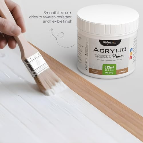 Nicpro 14 Colors Large Bulk Acrylic Paint Set (16.9 oz,500 ml) and White Gesso Primer for Acrylic Painting(28.2 Oz / 513ML)