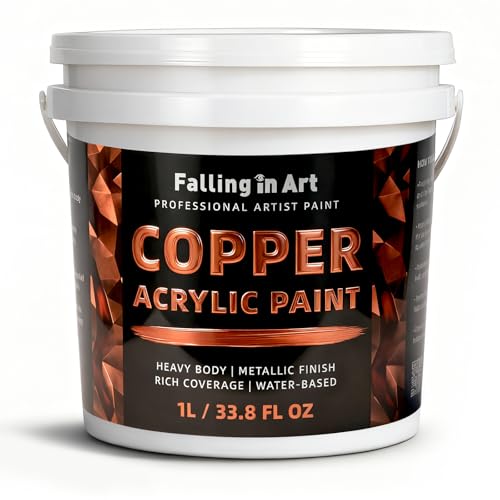 Falling in Art 33.8 Oz Heavy Body Copper Metallic Acrylic Paint, Non-Toxic | Art Craft Paints for Canvas, Wood, Clay, Fabric, Metal, Furniture - color: Copper