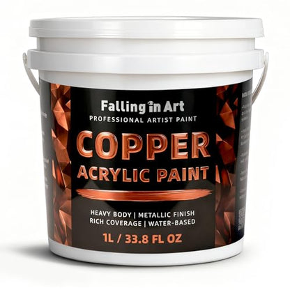 Falling in Art 33.8 Oz Heavy Body Copper Metallic Acrylic Paint, Non-Toxic | Art Craft Paints for Canvas, Wood, Clay, Fabric, Metal, Furniture - color: Copper