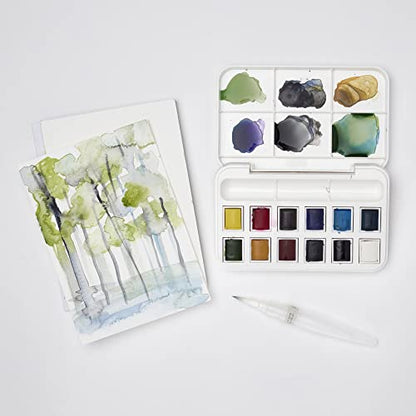 Winsor & Newton Cotman Watercolor Paint Set, 12 HP Water Brush Pocket Set - style: 12 Half Pan Water Brush Set