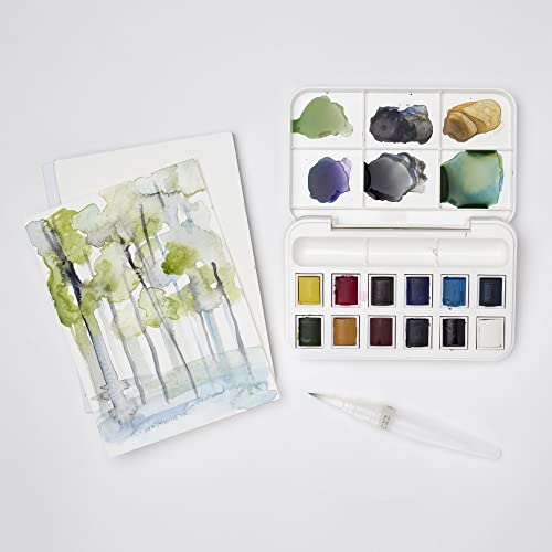 Winsor & Newton Cotman Watercolor Paint Set, 12 HP Water Brush Pocket Set - style: 12 Half Pan Water Brush Set
