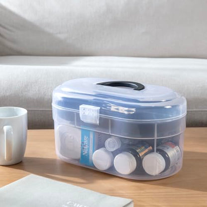 MyGift Clear Craft Storage Case with Tray, Portable Organizer Box | Clear storage case with removable tray organizes crafts, sewing supplies, first aid essentials, and small accessories