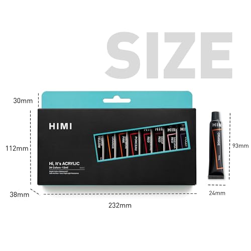 HIMI Acrylic Paint Set,24 Colours, 12ml Tubes,High Viscosity Water Based Paint, Art supplies for Painting Canvas,Fabric,Wood And Paper - color: 24 Colors