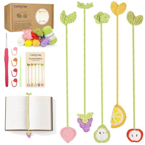 WaldyWop Crochet Kit for Beginners, 5 PCS Fruit Bookmarks Crochet Kits - color: Fruit Bookmarks