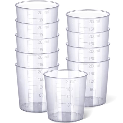 Gartful 200ml Large Measuring Cup - 10 Pack, 6.8oz Plastic Graduated Cups for Resin Epoxy Casting Making, Slime Making, Paint Pouring, Chemical Resistant - size: 200ml