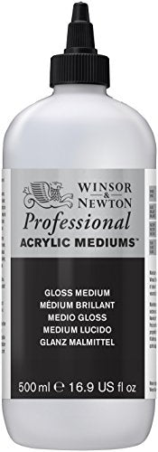 Winsor & Newton Professional Acrylic Medium, Gloss Medium, 500ml | Extends acrylic paint while increasing gloss and maintaining color intensity for smooth, even application. - color: Gloss Medium, style: 500ml (16.9-oz)