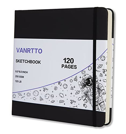 Vanrtto Hardcover Square Sketch Book, Mixed Media Sketchbook 8x8 Inch | Hardcover Square Sketchbook 120lb/200GSM Sketchbook Drawing Paper for Watercolor Mixed Media, 60 Sheets/120 Pages Sketch Pad - size: 8*8 INCH
