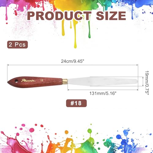 MECCANIXITY Pack of 2 Palette Knife No.18, 9.4" Long with Stainless Steel Flexible Spatula Pallet Knife and Wood Handle for Scraping, Mixing, Oil Acrylic Painting Canvas - style: No.18