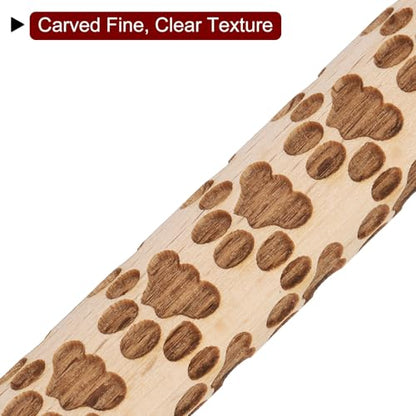 HARFINGTON Wood Clay Roller 4" Paw Print Pattern Rolling Pins Wood Rollers Pottery Tools Wood Grain Texture Rollers for Clay Baking Dough Playdough DIY - style: Paw Print
