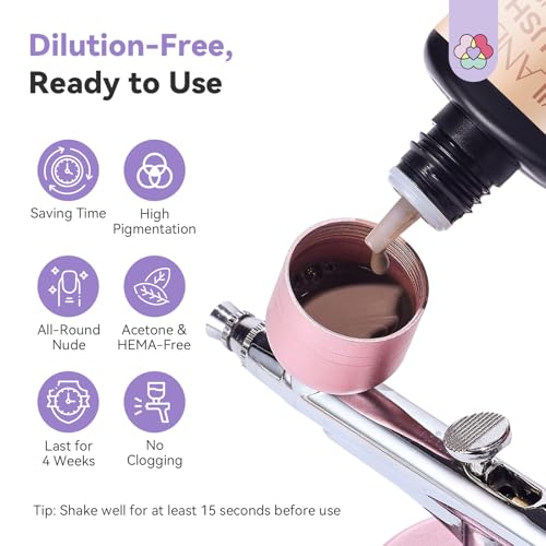 SAVILAND Dilution Free Airbrush Gel Nail Polish: Dark Nude Nail Airbrush Paint High Coverage Hema ＆ Acetone Free with Fine Mist No Clogging for Ombre French Nail Art Design Salon 20 ml - color: Dark Nude