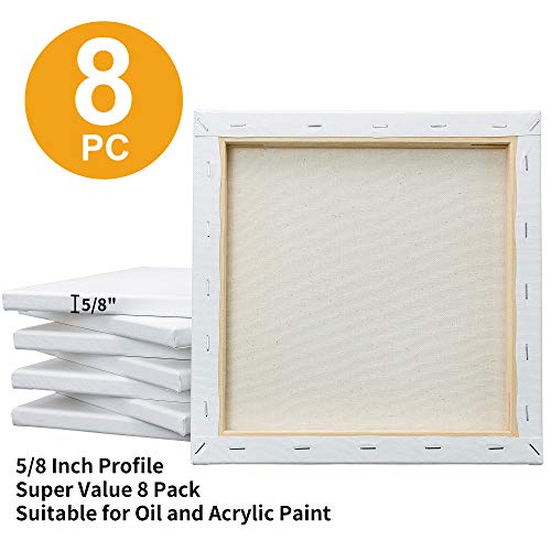Stretched White Blank Canvas - 10 x10 Inch, Bulk Pack of 8, Primed, 100% Cotton, 5/8 Inch Profile of Super Value Pack for Acrylics,Oils & Other Painting Media. - size: 10"x10"