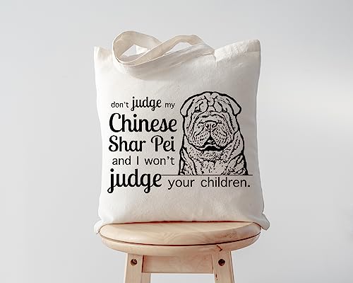 Pet Studio Art Don't Judge My Dog Tote Bag - color: Chinese Shar Pei