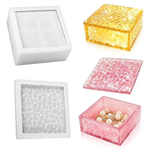 Square Storage Box Resin Casting Molds with Lid Water Ripple Stackable Box Silicone Molds Jewelry Case Epoxy Mold DIY Trinkets Organizer Candy Container