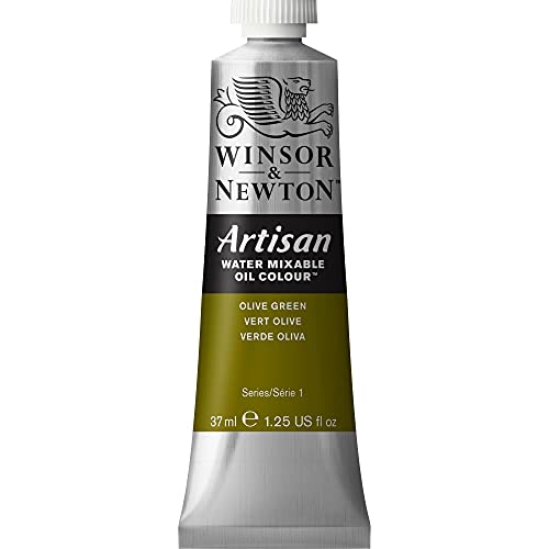 Winsor & Newton Artisan Water Mixable Oil Paint, 37ml, Olive Green | Clean with water; no solvents needed. Color depth, lightfastness, opacity/transparency are the same as traditional oils. - color: Olive Green, style: 1.25-oz
