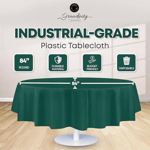 Grandipity Plastic Table Cloth Disposable 12 Pack 84" Round Dark Green | Plastic table covers, durable disposable tablecloths, fade and tear-resistent table cover for party, event - color: Dark Green, size: 84in. Round