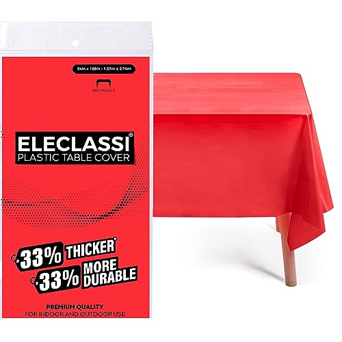 Eleclassi Red 12 Pack Premium Disposable Plastic Tablecloth 54 x 108 in - Plastic Table Cloth Disposable Tablecloth for Rectangle Table Up to 8 Feet - color: Red, size: 12 Pack Rectangle