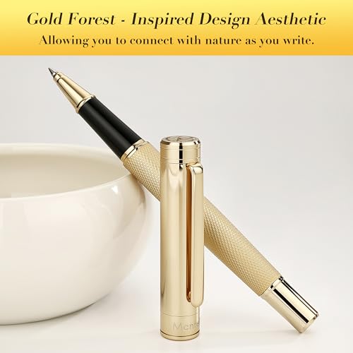 MCNTEIK Gold Rollerball Pen, Stunning Luxury Pen with Mesh Texture Design and 24K Gold Finish, Fancy Gift Set for Men & Women, Business Signature, Executive, Office, Nice Fancy Designer Pens - color: Gold