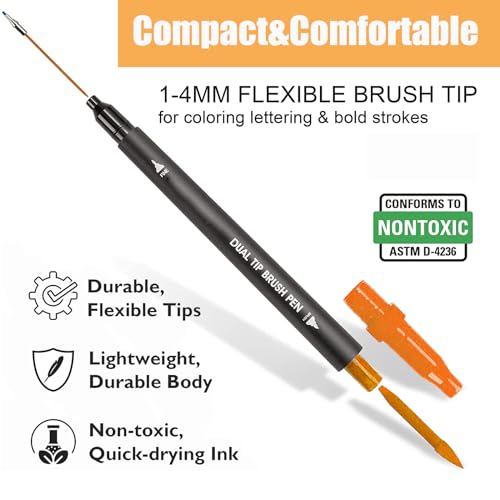 Orange & Yellow Double Tip Brush Pens Art Markers,12 Colored Artist Fine Brush Pen Coloring Markers for Adult Drawing Art Craft Kit - color: Orange