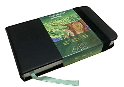 tumuarta Cotton Watercolor Paper Journal Mixed Media Pad On The Go | 3.5x5.5”, 140 LB, 300 GSM, Cotton Paper, Cold Press, 24 Sheets, Watercolor Sketchbooks for Use As Travel Drawing Book - color: Black
