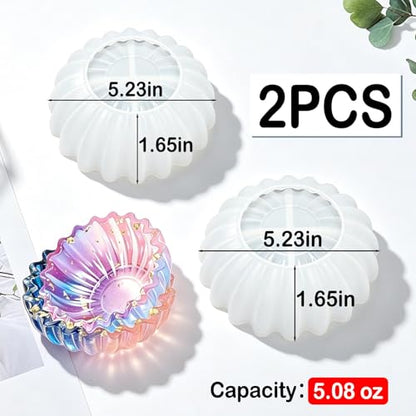 2PCS Flower Bowl Resin Silicone Molds Set, Fuehbur Epoxy Resin Moulds Tray with Wavy Edge Design for DIY Jewelry Holder, 5.24 x 5.24 x 1.64 inches, for Candle Handmade Decoration - 2 Pack