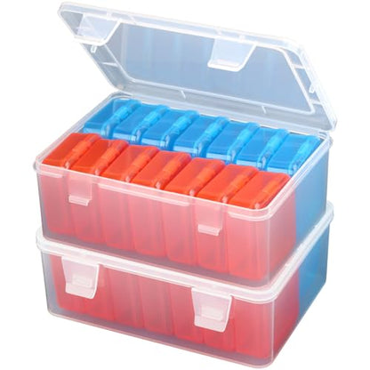 Mathtoxyz Small Bead Organizers(Red, Blue), 30 Pieces Plastic Storage Cases Mini Clear Bead Storage Containers Transparent Boxes with Hinged Lid and Rectangle Clear Craft Supply Case - color: BlueRed - 2P