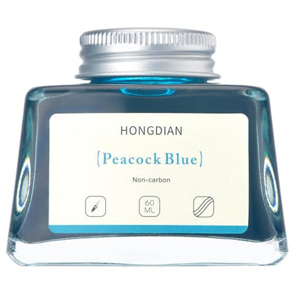 Hongdian Fountain Pen Bottled Ink Peacock Blue Color, 60ml Non Carbon Inkwell Bottle, Artist Calligraphy Ink - color: Peacock Blue