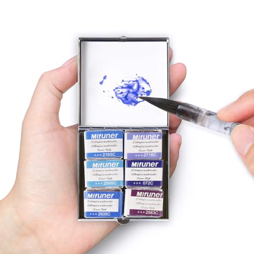 Mini Portable Handmade Artist Watercolor Paint,6 Colors Solid Watercolor - color: Solid Watercolor-blue Purple