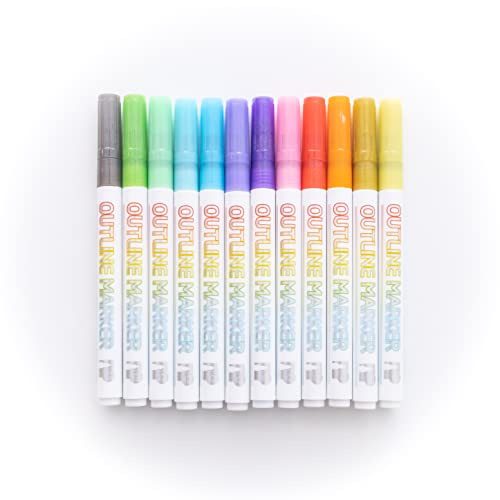 Incraftables Outline Glitter Markers (12 Colors) – Metallic, Double Line Pens, Shimmer Markers for Crafts, Greeting Cards, Drawing - style: Glitter Marker