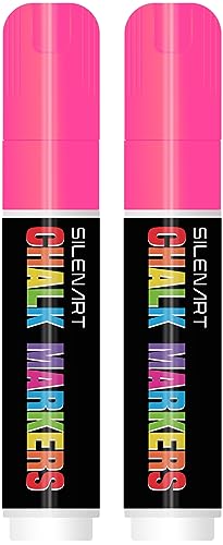 SILENART Liquid Chalk Markers Pink - 15mm Jumbo Tip Car Marker - Wide Thick Window Chalk Pen for Chalkboard, Window, Glass, Mirror, Blackboard - color: Pink, style: 15mm Tip - 2 Pack