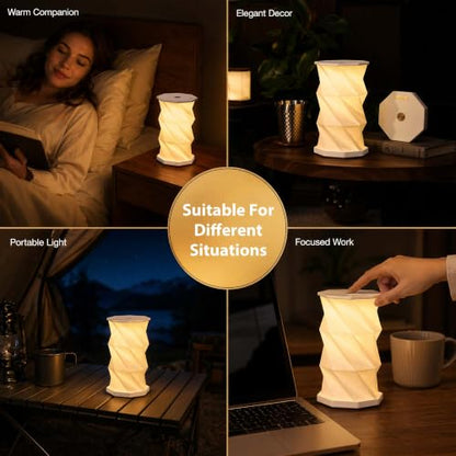 Portable Foldable Table Lamp, Japanese Gift, Paper Lantern Lights | Touch Control Dimmable Lamp with 3 Adjustable Heights, Rechargeable Warm Light, Travel Gifts for Women Men Couples (White) - color: White