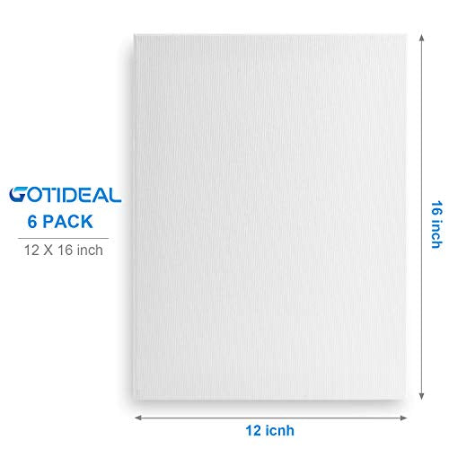 Stretched Canvas, 12x16 Inch Set of 6, Primed White - 100% Cotton Artist Canvas Boards for Painting, Acrylic Pouring, Oil Paint Dry & Wet Art Media | 100% Cotton Artist Canvas Boards for Painting, Acrylic Pouring, Oil Paint Dry & Wet Art Media - color: Wh