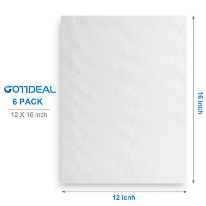 Stretched Canvas, 12x16 Inch Set of 6, Primed White - 100% Cotton Artist Canvas Boards for Painting, Acrylic Pouring, Oil Paint Dry & Wet Art Media | 100% Cotton Artist Canvas Boards for Painting, Acrylic Pouring, Oil Paint Dry & Wet Art Media - color: Wh